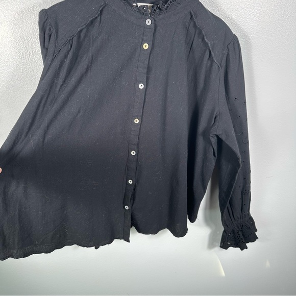 Ba&sh Black Cotton Ruffle Neckline Lady Shirt Size 6 Sophisticated Cottagecore - Picture 14 of 14